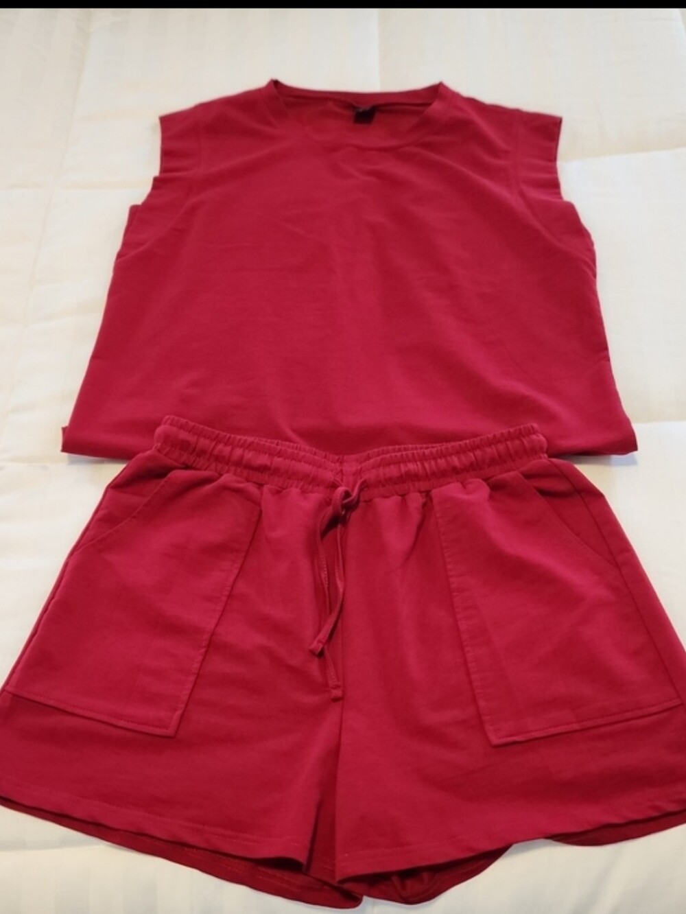 Sleeveless Top and Drawstring Shorts Set - Red - Picture 6 of 6